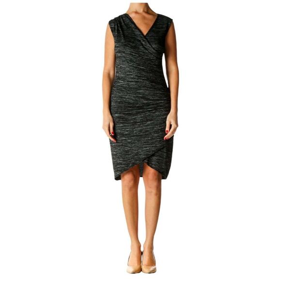 RD Style Womens Sheath Dress Pullover Faux Wrap Tulip Hem Black Gray Medium - Picture 10 of 12